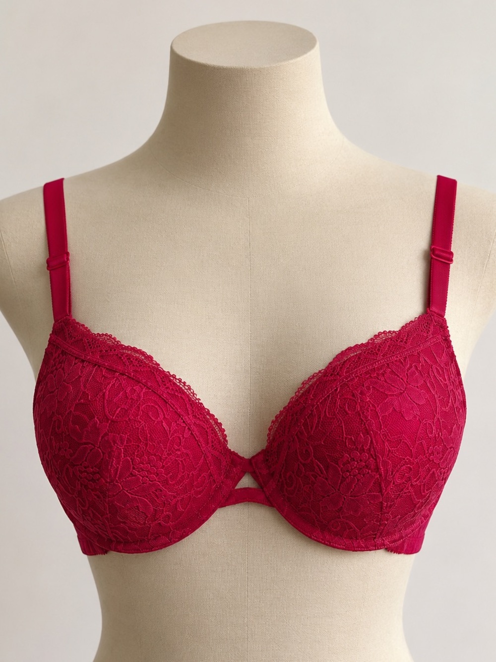 Blush Red Lace Underwire Bra Size US 34D Floral Lace, Inntimate Sexy Lingerie